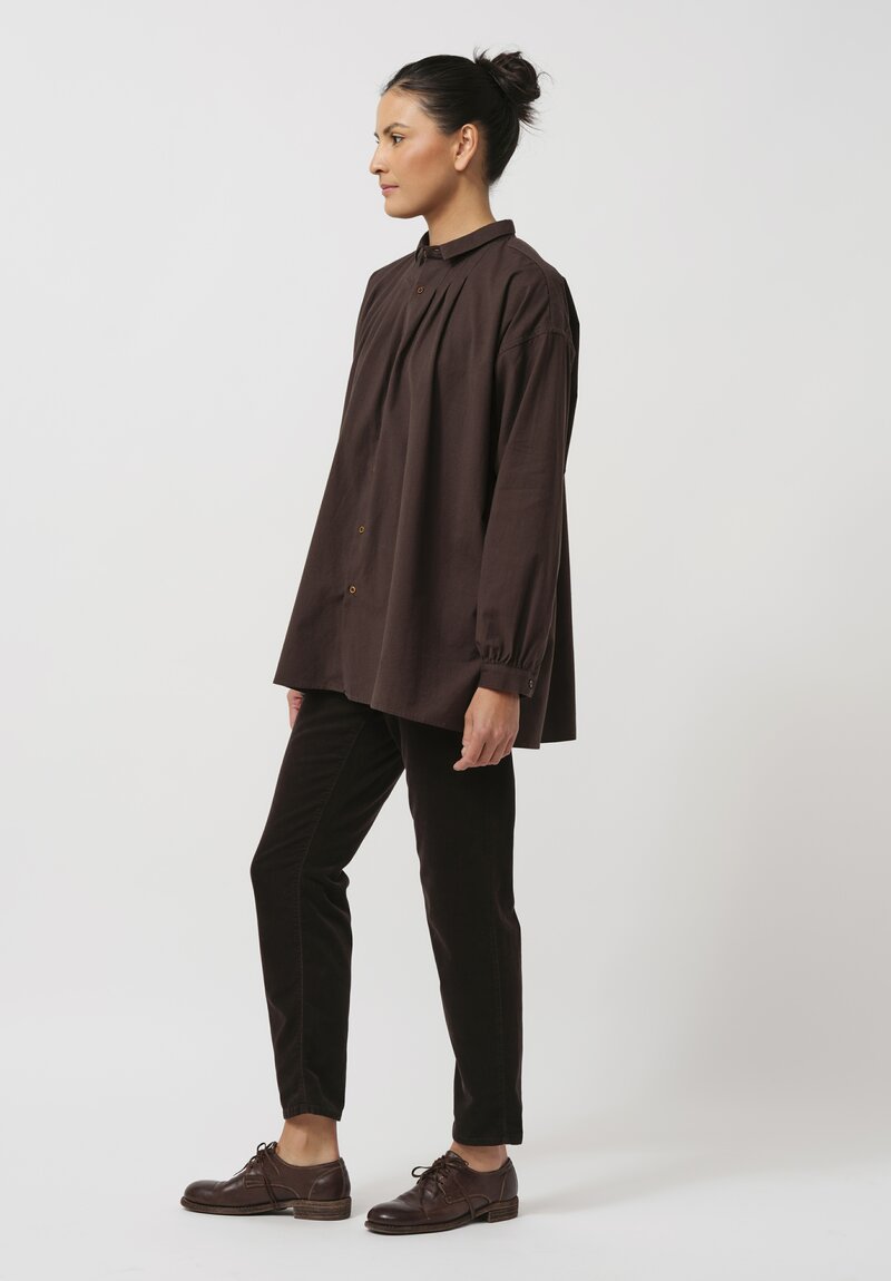 Kaval Cotton & Cashmere Gather Shirt in Brown	