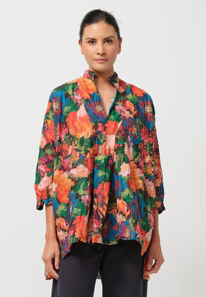 Daniela Gregis Washed Cotton Twill Inverno Kora Top in Rosa Bouquet	