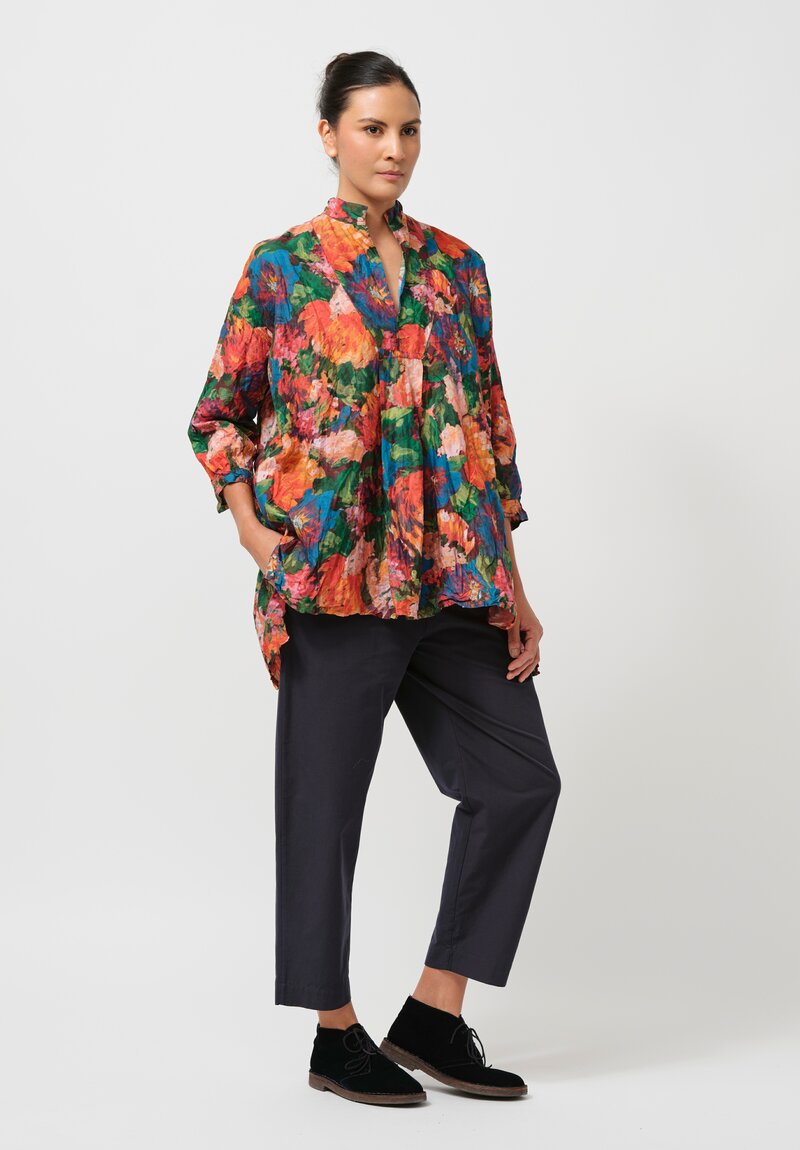 Daniela Gregis Washed Cotton Twill Inverno Kora Top in Rosa Bouquet	