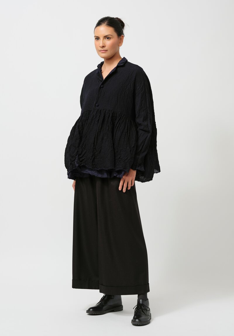 Daniela Gregis Washed Cotton & Wool Campanella Jacket in Nero Navy Blue	