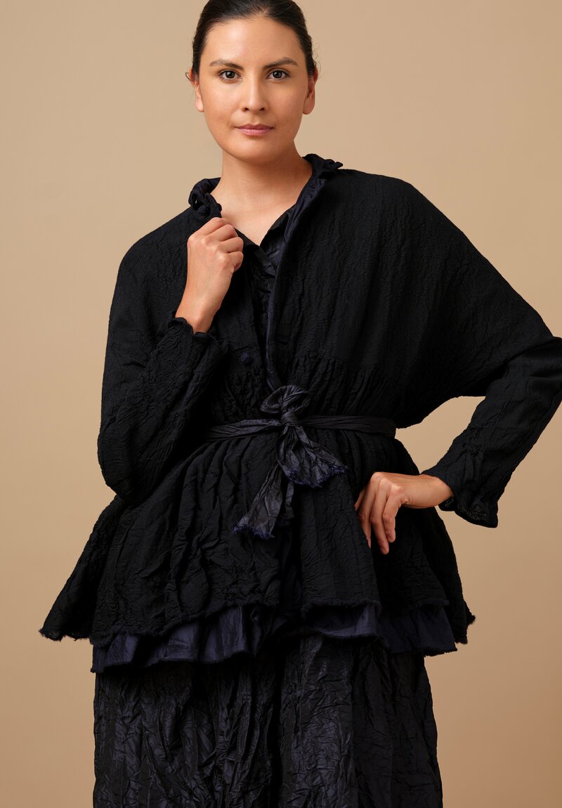 Daniela Gregis Washed Cotton & Wool Campanella Jacket in Nero Navy Blue	