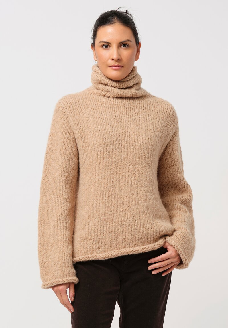 Lauren Manoogian Hand Knit Funnel Neck Sweater in Camel Natural	