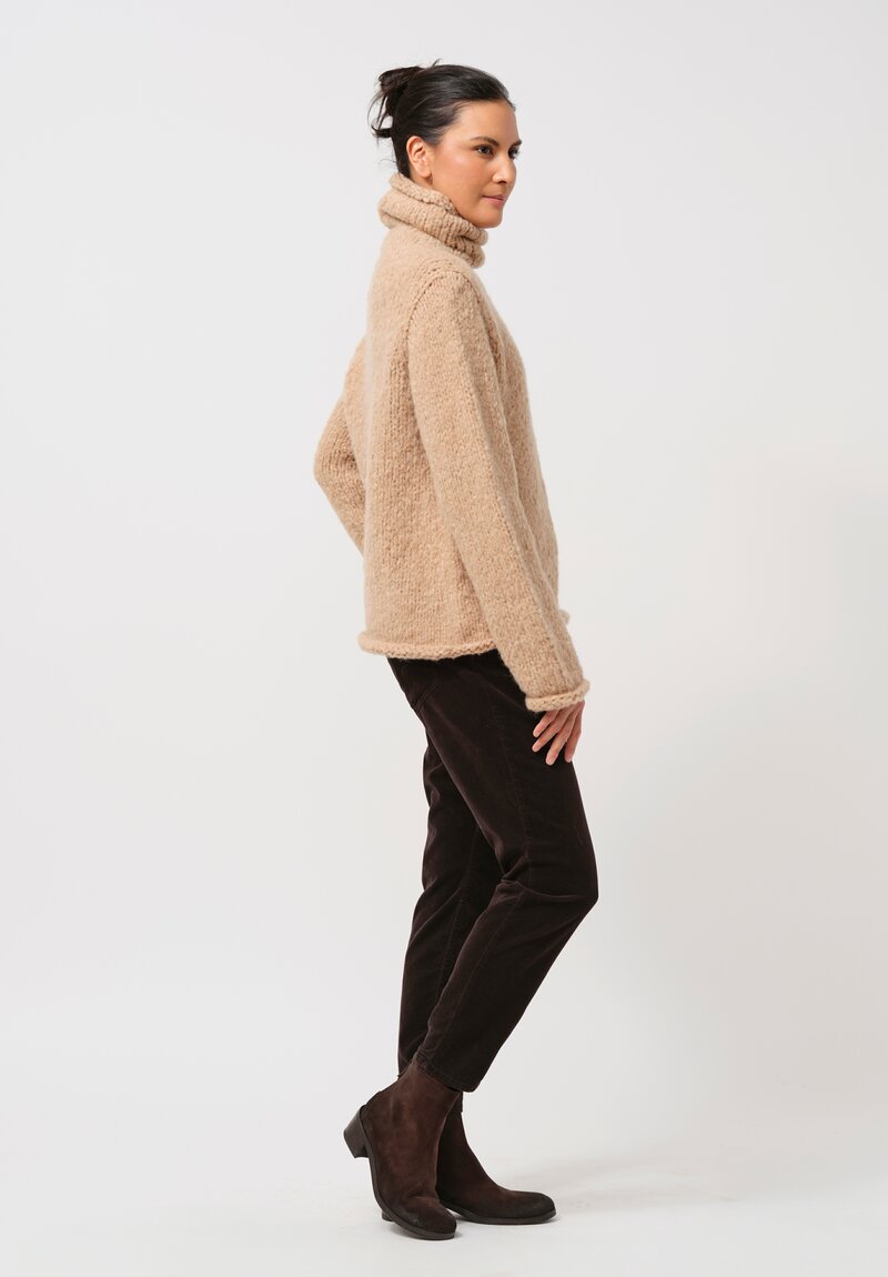 Lauren Manoogian Hand Knit Funnel Neck Sweater in Camel Natural	