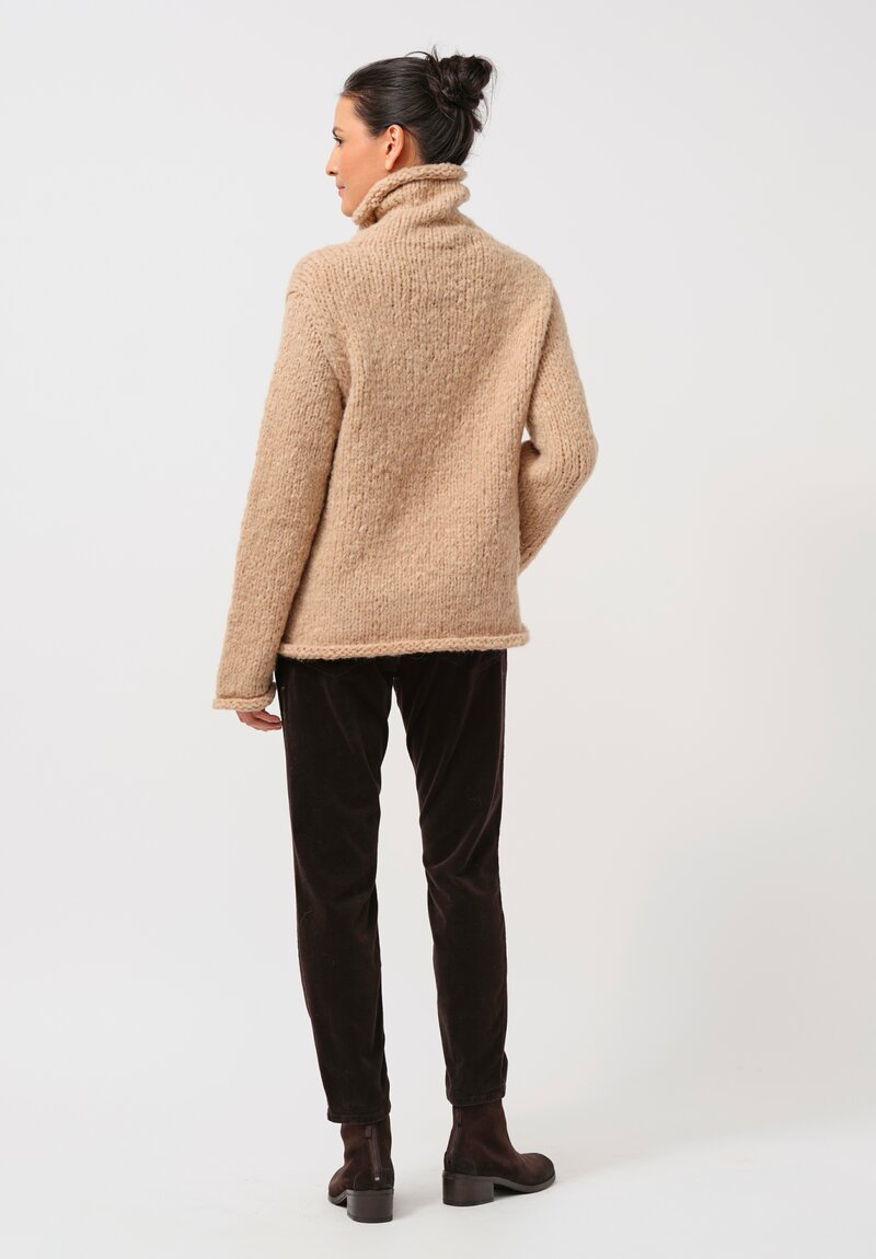 Lauren Manoogian Hand Knit Funnel Neck Sweater in Camel Natural	