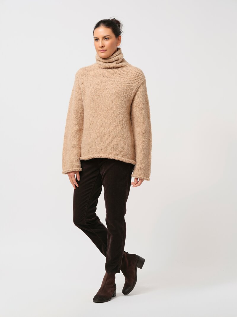 Lauren Manoogian Hand Knit Funnel Neck Sweater in Camel Natural	