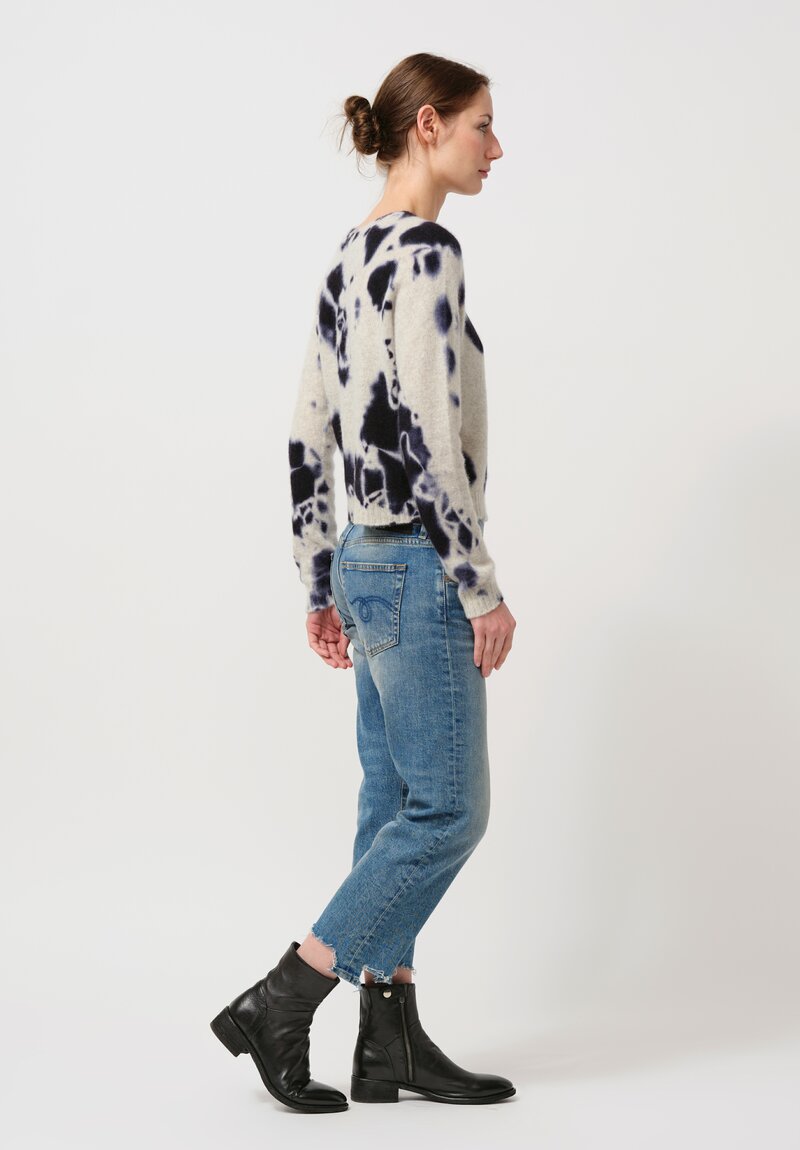 Suzusan Cashmere Madara Shibori Sweater in Light Grey & Black	