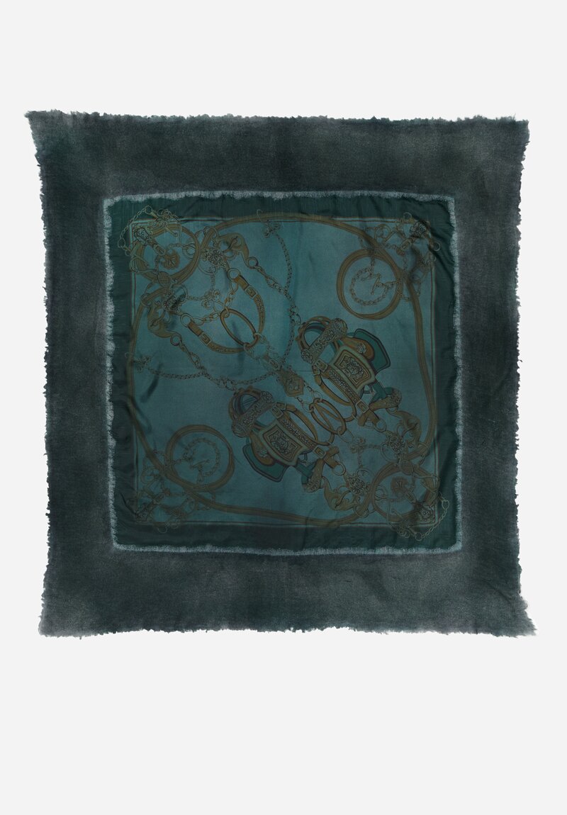 Avant Toi One-of-a-Kind Cashmere & Silk Quadrello Scarf in Verderame Green Bridle	