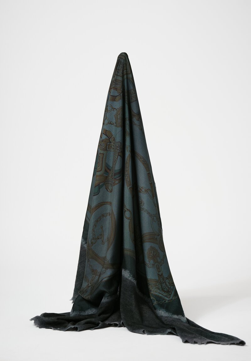 Avant Toi One-of-a-Kind Cashmere & Silk Quadrello Scarf in Verderame Green Bridle	