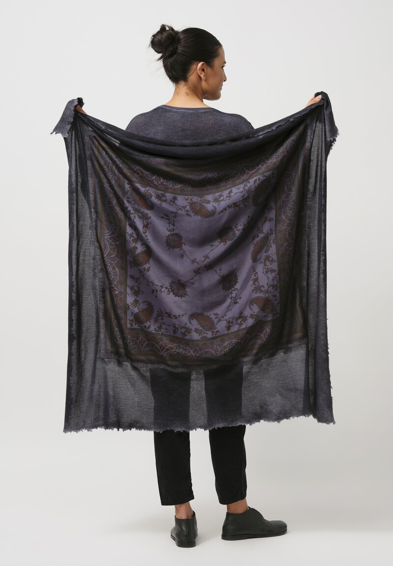 Avant Toi One-of-a-Kind Cashmere & Silk Quadrello Scarf in Navy Blue Paisley	