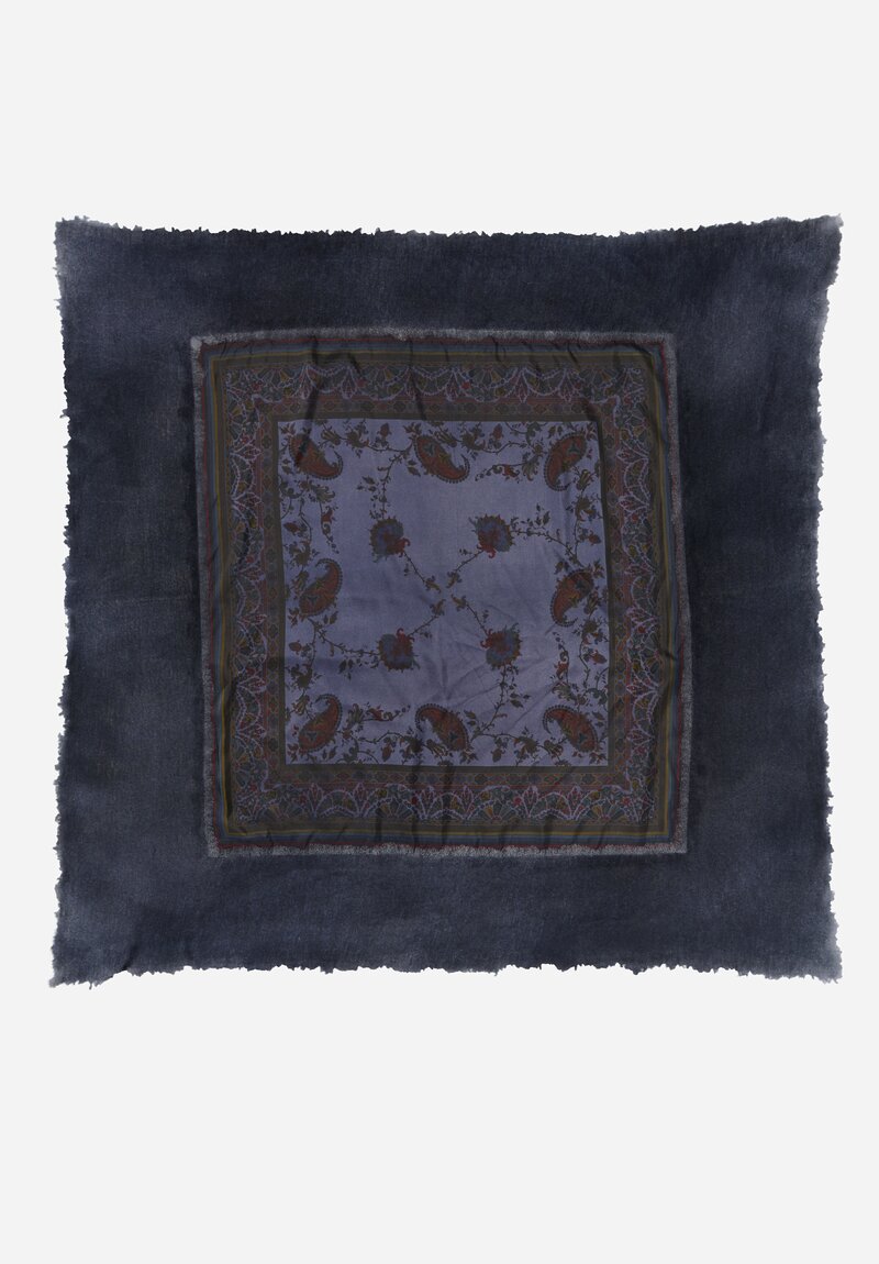 Avant Toi One-of-a-Kind Cashmere & Silk Quadrello Scarf in Navy Blue Paisley	