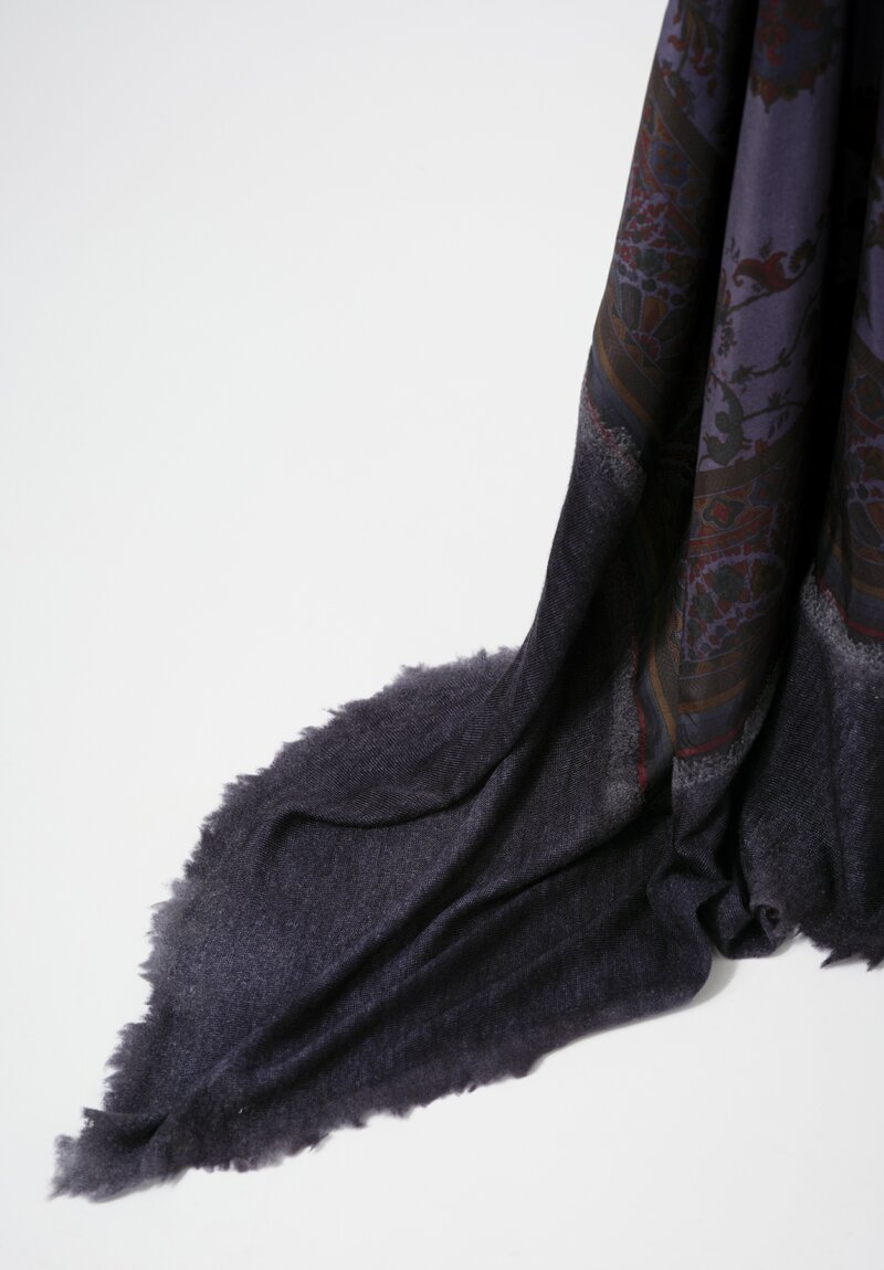 Avant Toi One-of-a-Kind Cashmere & Silk Quadrello Scarf in Navy Blue Paisley	