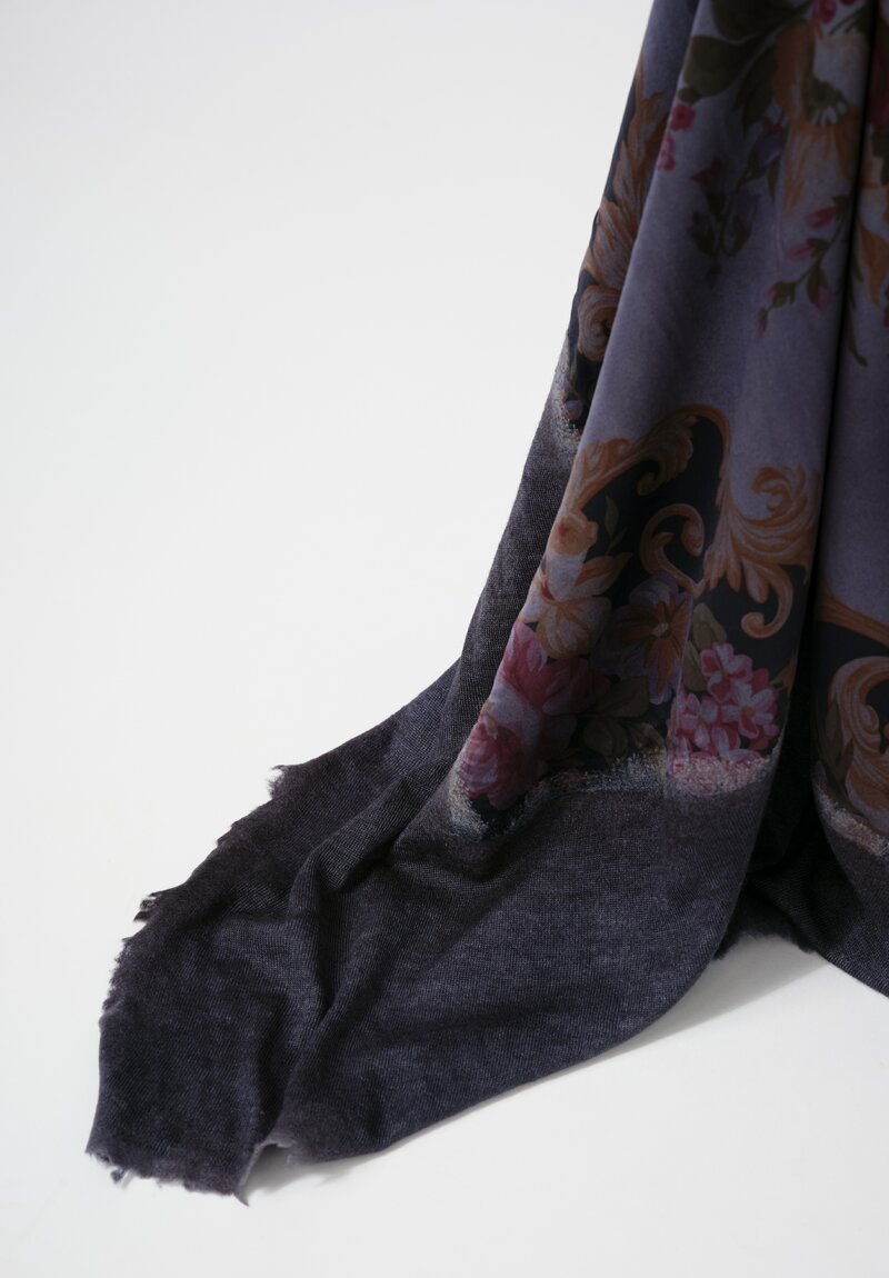 Avant Toi One-of-a-Kind Cashmere & Silk Quadrello Scarf in Titanium Blue Floral