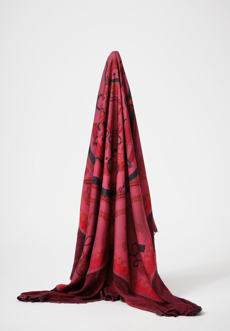 Avant Toi One-of-a-Kind Cashmere & Silk Quadrello Scarf in Camellia Red Bridles	