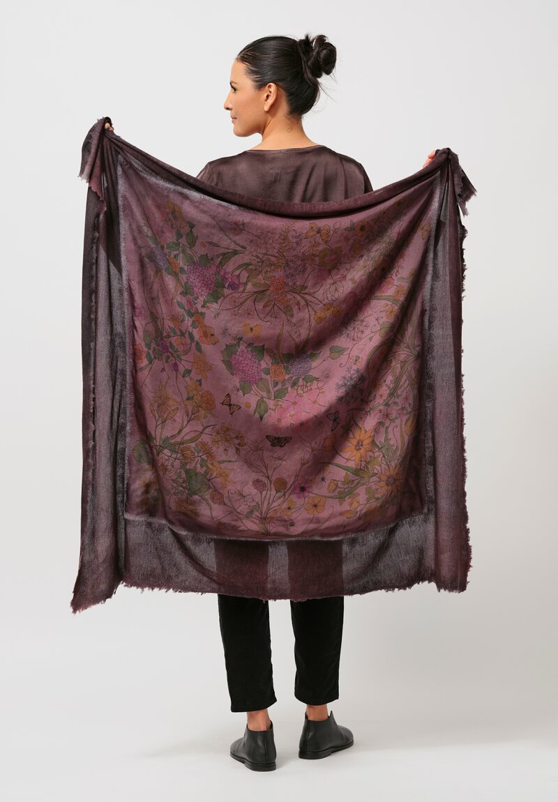 Avant Toi Cashmere & Silk Quadrello Fiore Farfalle Scarf in Nero Agata Purple	