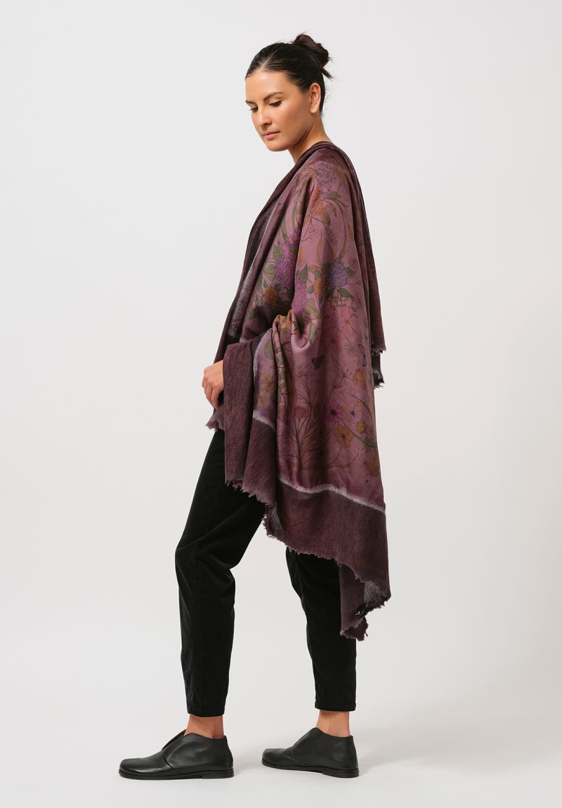 Avant Toi Cashmere & Silk Quadrello Fiore Farfalle Scarf in Nero Agata Purple	