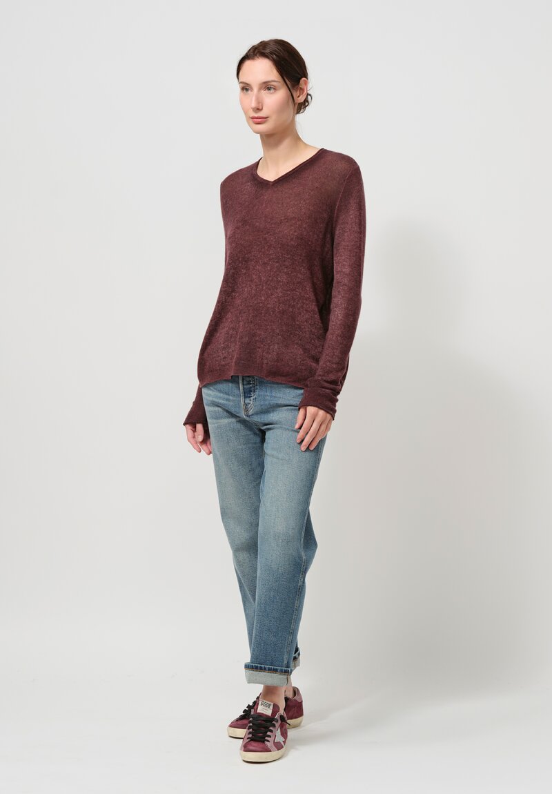 Avant Toi Cashmere V-Neck Garza Sweater in Nero Agata Purple