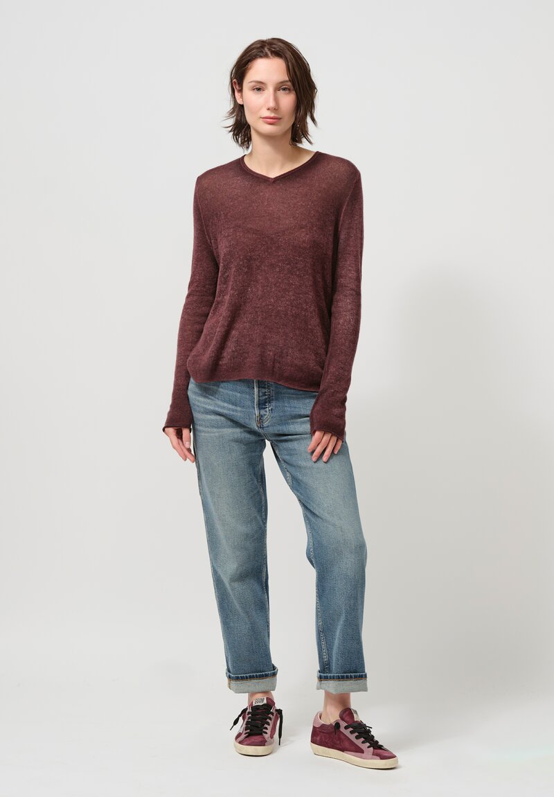 Avant Toi Cashmere V-Neck Garza Sweater in Nero Agata Purple