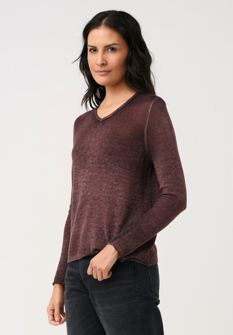 Avant Toi Cashmere V-Neck Garza Sweater in Nero & Agata Purple