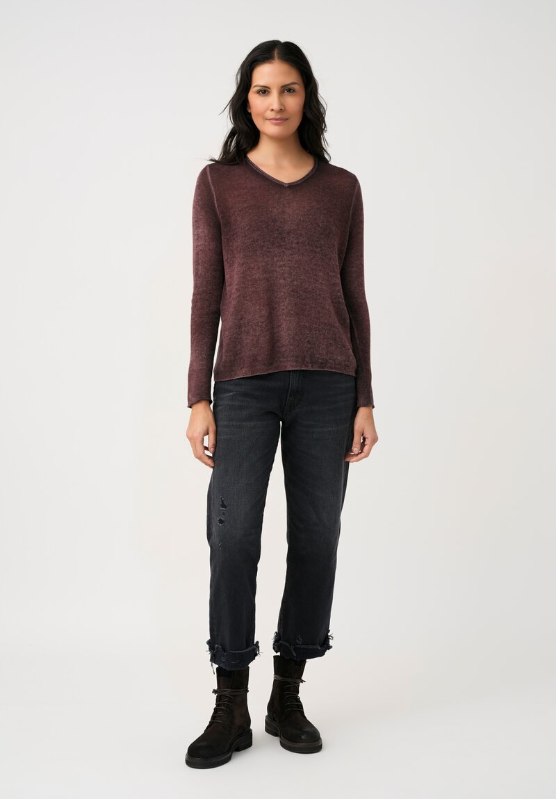 Avant Toi Cashmere V-Neck Garza Sweater in Nero & Agata Purple