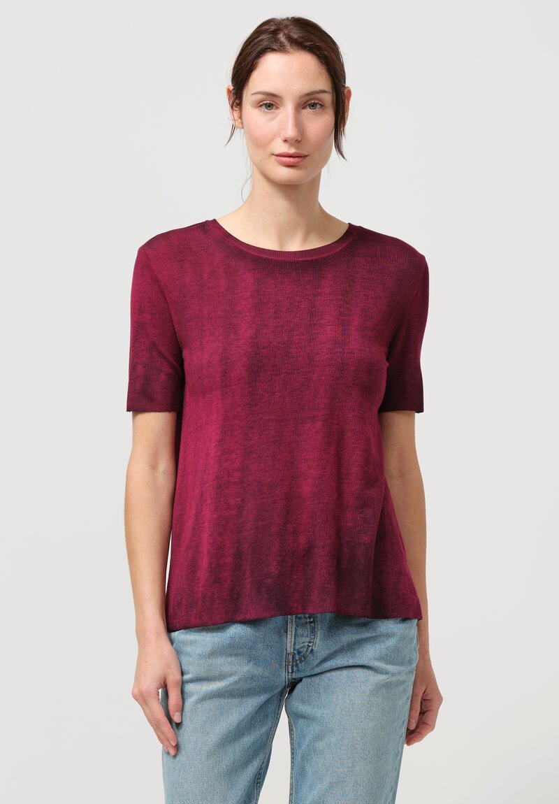 Avant Toi Hand-Painted Rib Knit Tee in Nero Sichuan Purple