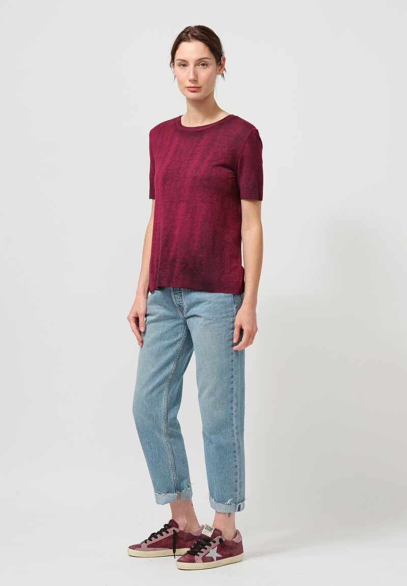 Avant Toi Hand-Painted Rib Knit Tee in Nero Sichuan Purple