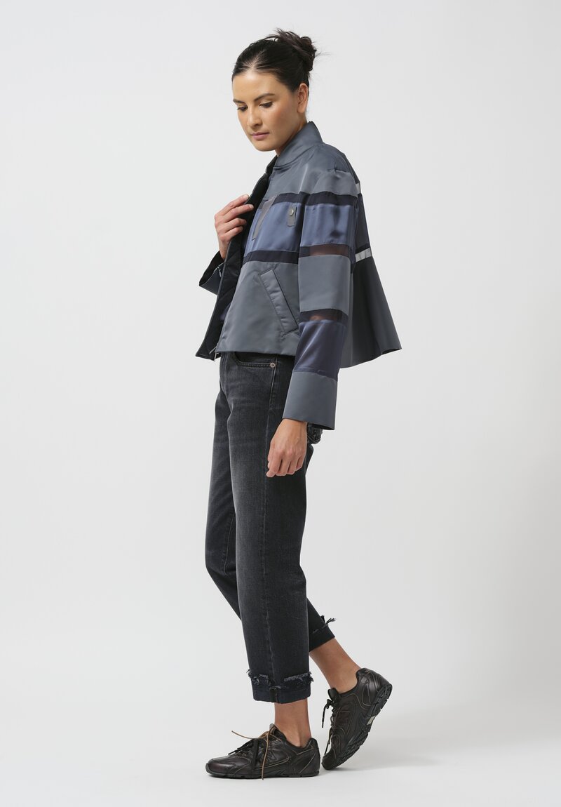 Sacai Paneled Nylon Twill & Mesh Blouson Jacket in Steel Blue