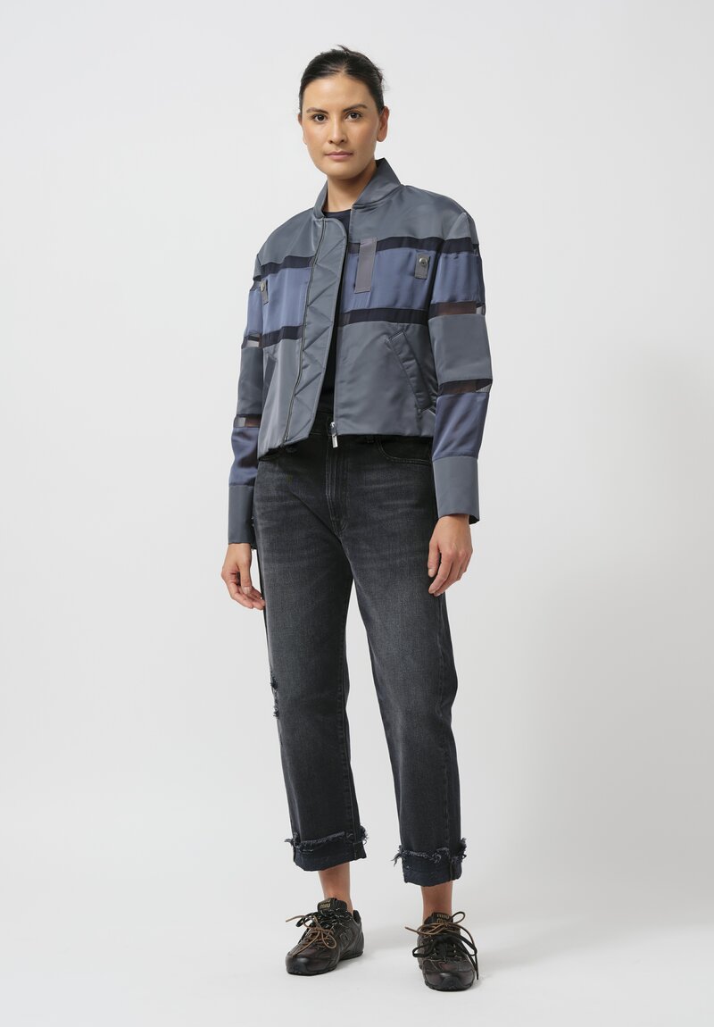 Sacai Paneled Nylon Twill & Mesh Blouson Jacket in Steel Blue