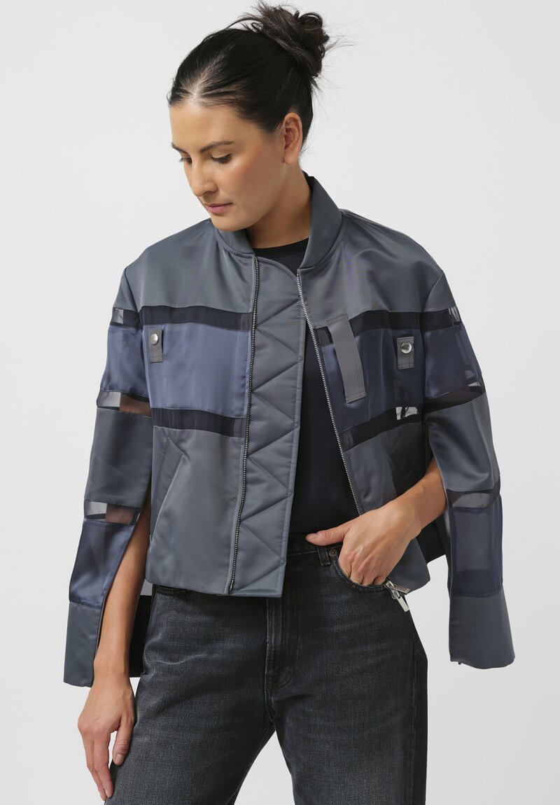 Sacai Paneled Nylon Twill & Mesh Blouson Jacket in Steel Blue