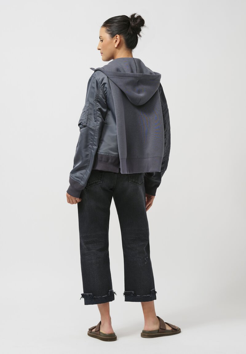 Sacai Sponge Sweater x Nylon Twill Hoodie in Steel Blue