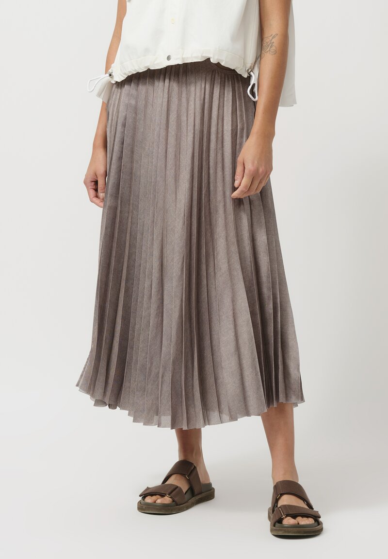 Sacai Denim & Pleated Mesh Skirt in Taupe