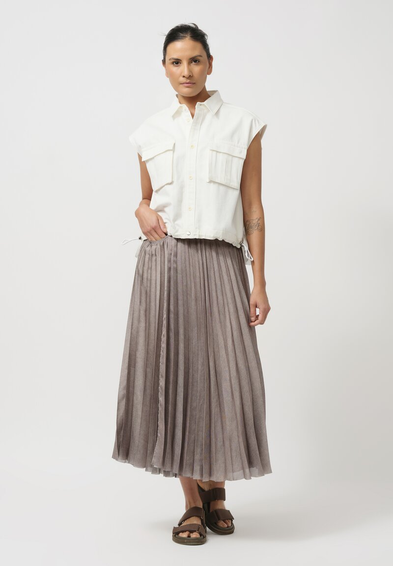 Sacai Denim & Pleated Mesh Skirt in Taupe