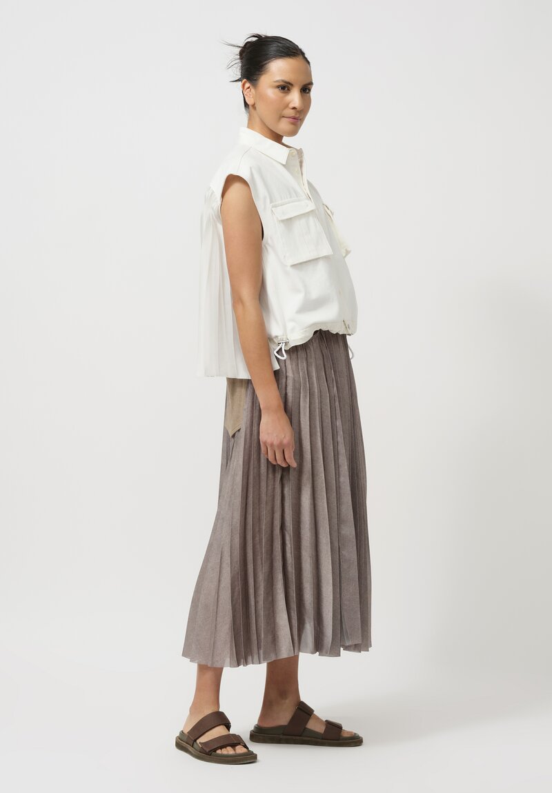 Sacai Denim & Pleated Mesh Skirt in Taupe