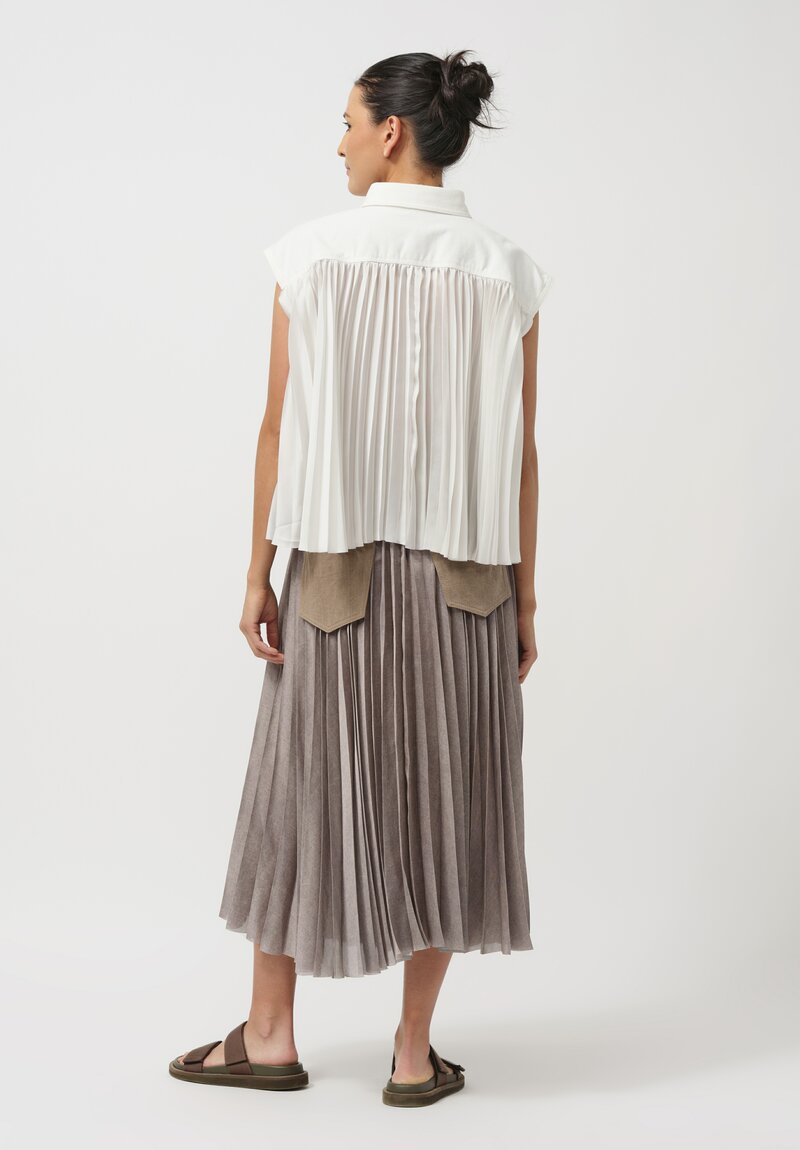 Sacai Denim & Pleated Mesh Skirt in Taupe