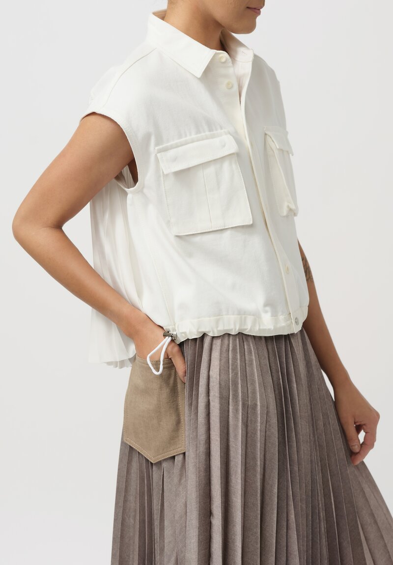 Sacai Denim & Pleated Mesh Skirt in Taupe