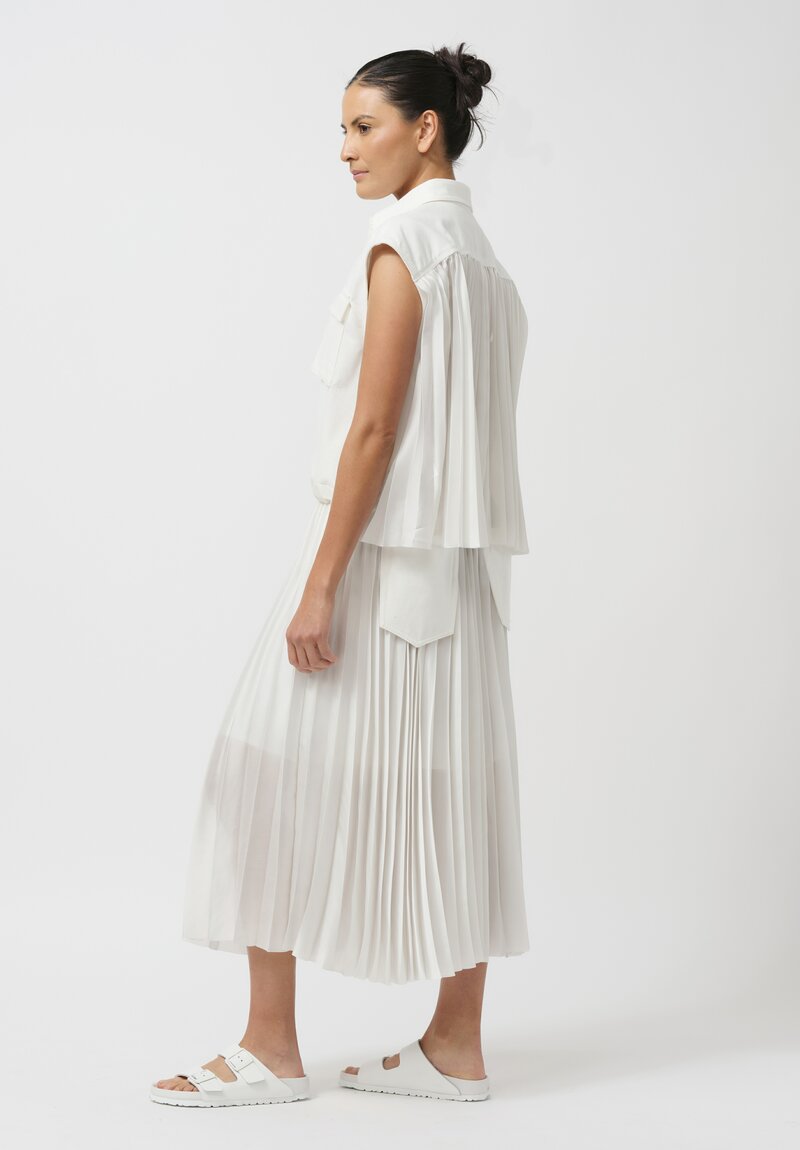 Sacai Denim & Pleated Mesh Skirt in White