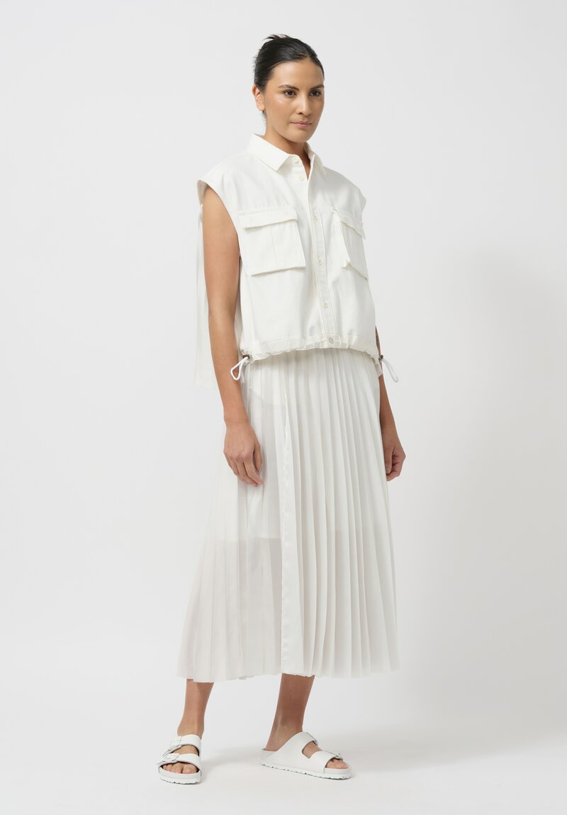 Sacai Denim & Pleated Mesh Skirt in White