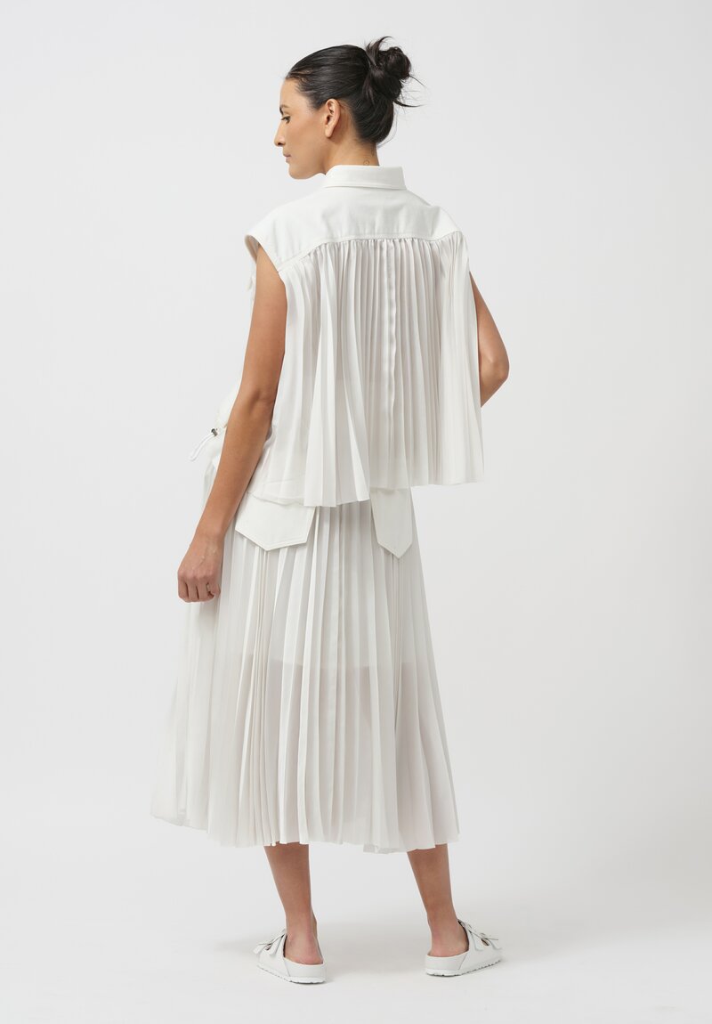 Sacai Denim & Pleated Mesh Skirt in White