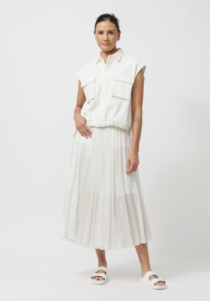 Sacai Denim & Pleated Mesh Skirt in White