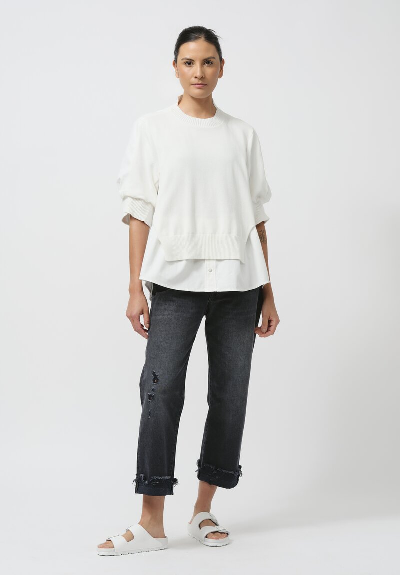 Sacai Knit & Denim Paneled Pullover in White