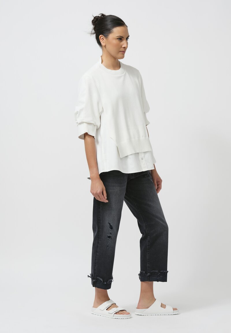 Sacai Knit & Denim Paneled Pullover in White