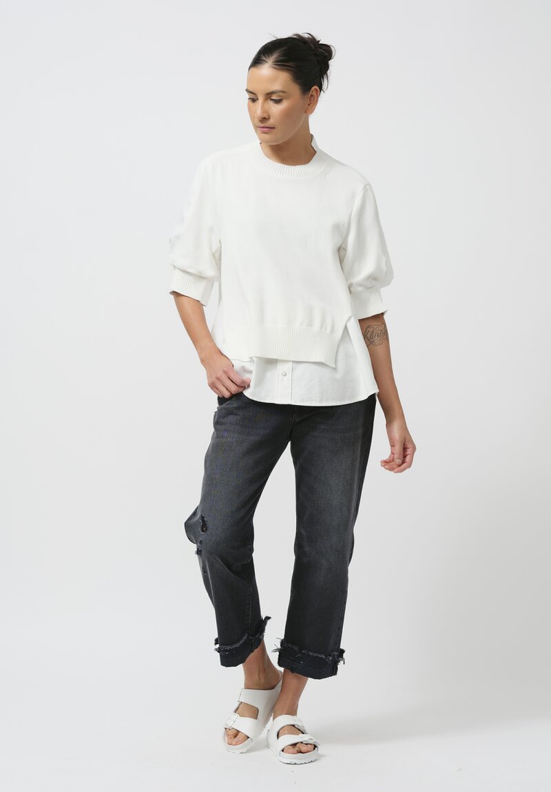 Sacai Knit & Denim Paneled Pullover in White