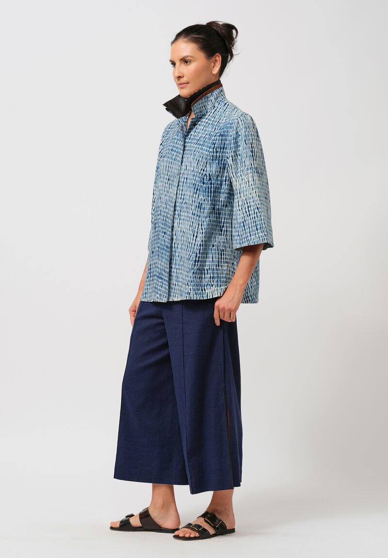 Sophie Hong Linen Button-Down Shirt in Indigo Shibori