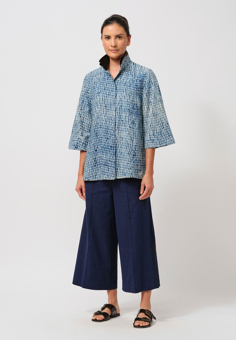 Sophie Hong Linen Button-Down Shirt in Indigo Shibori