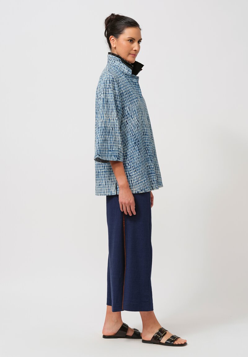 Sophie Hong Linen Button-Down Shirt in Indigo Shibori