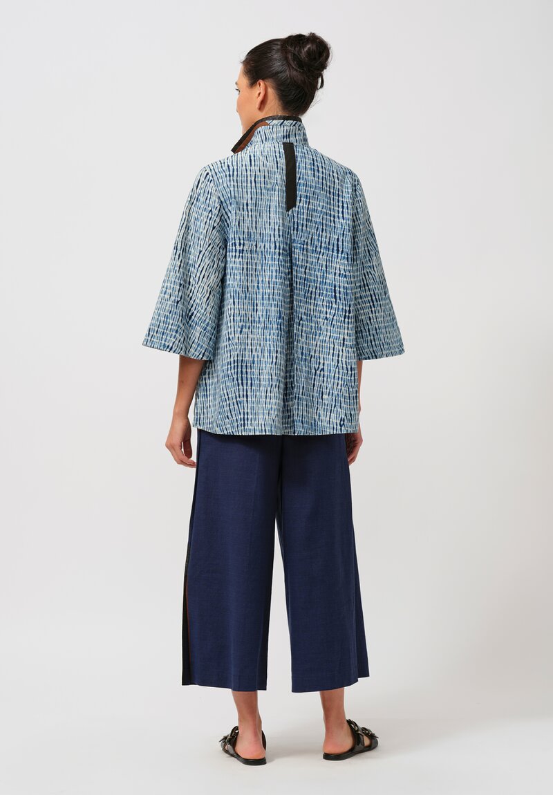 Sophie Hong Linen Button-Down Shirt in Indigo Shibori