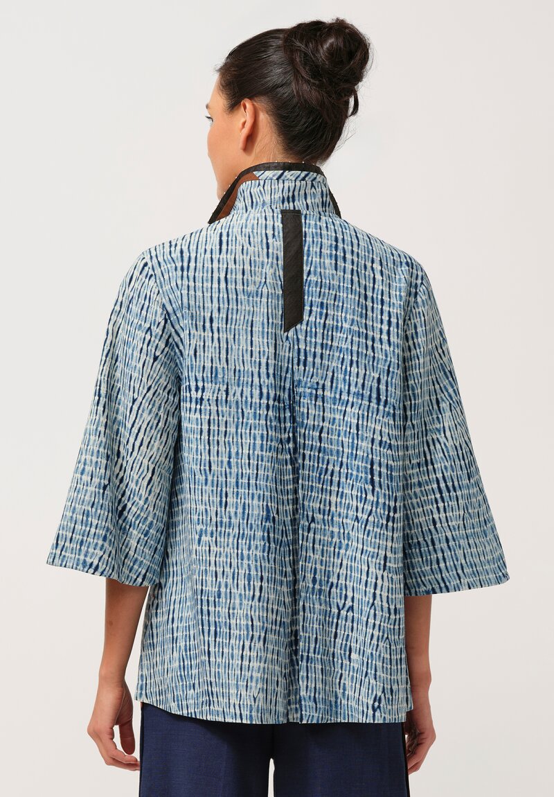 Sophie Hong Linen Button-Down Shirt in Indigo Shibori