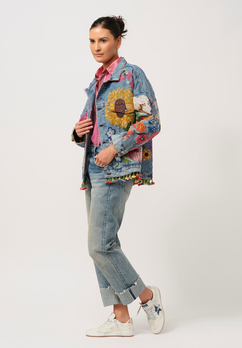 Péro Limited Edition Denim Jacket with Floral Embroidery