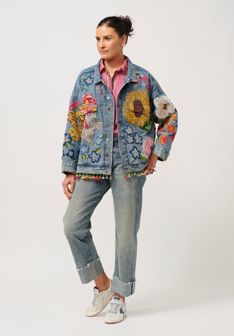 Péro Limited Edition Denim Jacket with Floral Embroidery