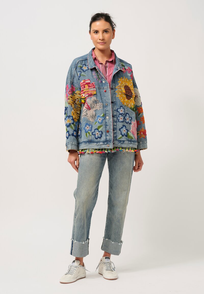 Péro Limited Edition Denim Jacket with Floral Embroidery