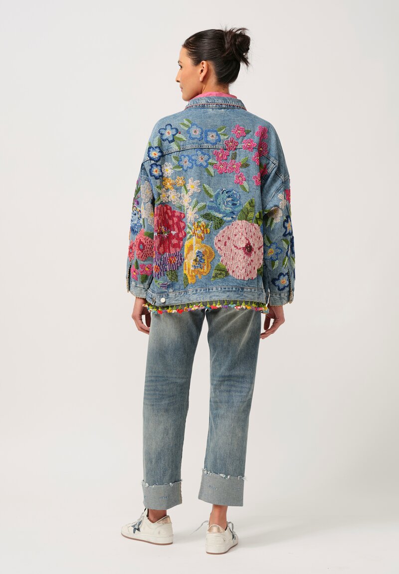 Péro Limited Edition Denim Jacket with Floral Embroidery